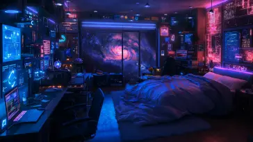 دانلود والپیپر متحرک اتاق خواب نئونی کهکشان Neon Galaxy Bedroom