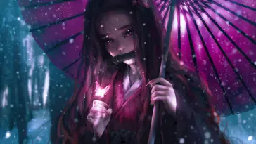 دانلود والپیپر متحرک حمله به تایتان نزوکا با چتر Attack on Titan Nezuko Umbrella