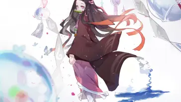 دانلود والپیپر متحرک نزوکو کامادو Nezuko Kamado با چشمان صورتی از Demon Slayer
