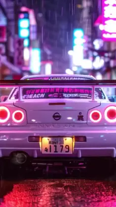 دانلود والپیپر متحرک نیسان جی‌تی‌آر آر۳۴ در خیابان نئونی Nissan GTR R34 Neon Street