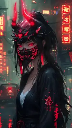 دانلود والپیپر متحرک دختر ماسک اونی Oni Mask Girl