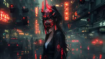 دانلود والپیپر متحرک دختر نقاب اونی Oni Mask Girl