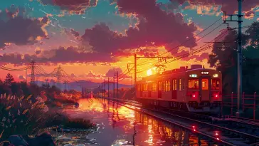 دانلود والپیپر متحرک قطار نارنجی در غروب Orange Train Sunset