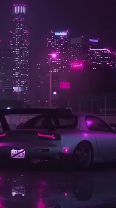 دانلود والپیپر متحرک مزدا RX-7 بنفش در شهر Purple Mazda RX-7 City