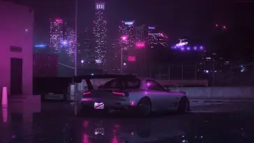 دانلود والپیپر متحرک ماشین مزدا RX-7 در شهر بنفش Purple City
