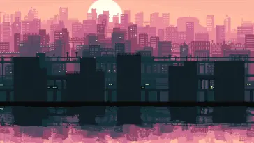 دانلود والپیپر متحرک پیکسلی نمای شهر Pixel Art Cityscape