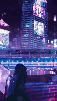 دانلود والپیپر متحرک شهر پیکسلی نئونی Pixel City Neon Lights
