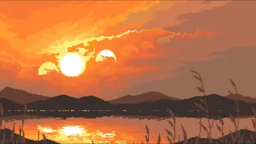 دانلود والپیپر متحرک دریاچه غروب پیکسلی Pixel Sunset Lake