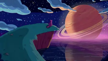 دانلود والپیپر متحرک فانتزی Purple Cat in Space