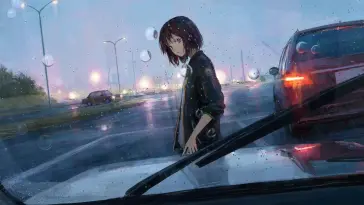 دانلود والپیپر متحرک دختر در باران Rainfall Anime Girl