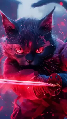 دانلود والپیپر متحرک سامورایی گربه قرمز Red Cat Samurai
