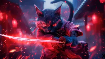 دانلود والپیپر متحرک گربه سامورایی قرمز Red Cat Samurai