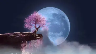 دانلود والپیپر متحرک شکوفه‌های گیلاس با ماه کامل Cherry Blossoms Full Moon