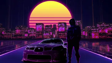 دانلود والپیپر متحرک سوبارو در شهر سینث‌ویو Subaru in Synthwave City