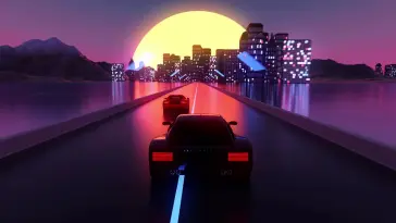 دانلود والپیپر متحرک ماشین سینث‌ویو روی مسیر نئون Synthwave Car