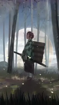 دانلود والپیپر متحرک تانجیرو کامادو در جنگل دیمون اسلیر Tanjiro Forest Demon Slayer