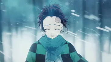 دانلود والپیپر متحرک تانجیرو ایستاده در زمستان برفی Demon Slayer Tanjiro Snow Winter