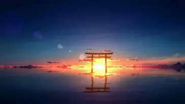 دانلود والپیپر متحرک منظره توری در غروب آفتاب Torii Sunset