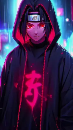 دانلود والپیپر متحرک ایتاچی اوچیها Itachi Uchiha در شهر سایبرپانک از ناروتو Naruto