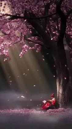 دانلود والپیپر متحرک منظره زیر درخت گیلاس