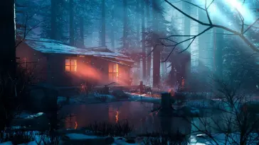 دانلود والپیپر متحرک کلبه زمستانی کنار دریاچه Winter Lakeside Cabin