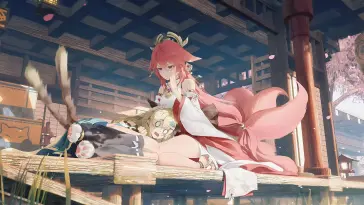 دانلود والپیپر متحرک یا میکو و کیرارا گنشین ایمپکت Genshin Impact Yae Miko Kirara