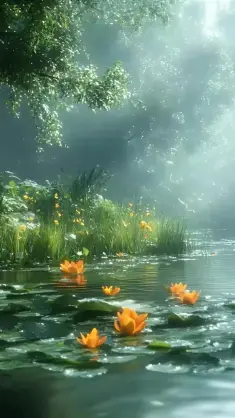 دانلود والپیپر متحرک نیلوفرهای آبی زرد Yellow Water Lilies