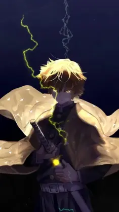 دانلود والپیپر متحرک زنیتسو با پس‌زمینه رعدوبرق Demon Slayer Zenitsu Lightning