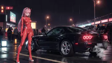 دانلود والپیپر متحرک زیرو تو Zero Two و ماشین مزدا RX-7